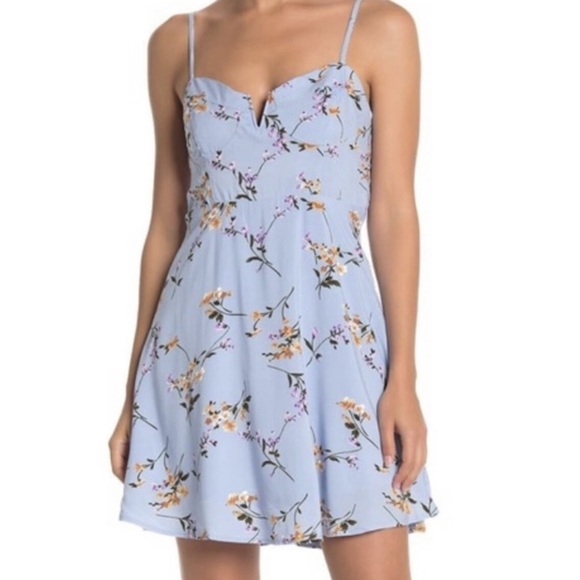 Melloday blue floral V notch skater  Size small printed pastel mini sun dress - Picture 1 of 8